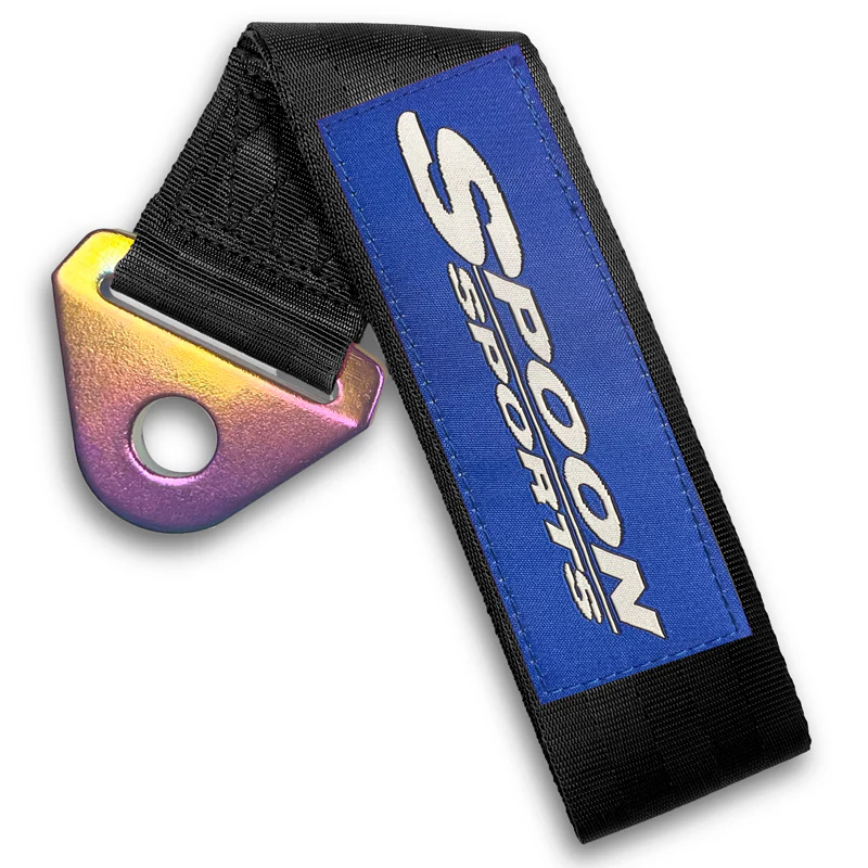 JDM SPOON SPORTS RACING Drift Rally NEO CHROME HIGH STRENGTH Tow Strap for Front / Rear Bumper - Image 6