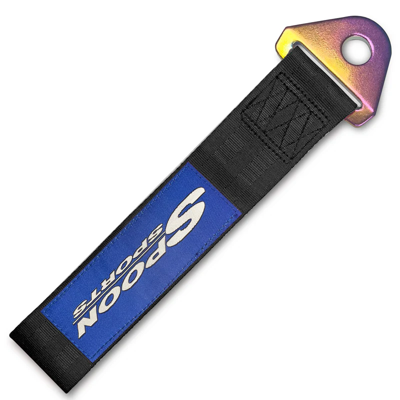 JDM SPOON SPORTS RACING Drift Rally NEO CHROME HIGH STRENGTH Tow Strap for Front / Rear Bumper - Image 9