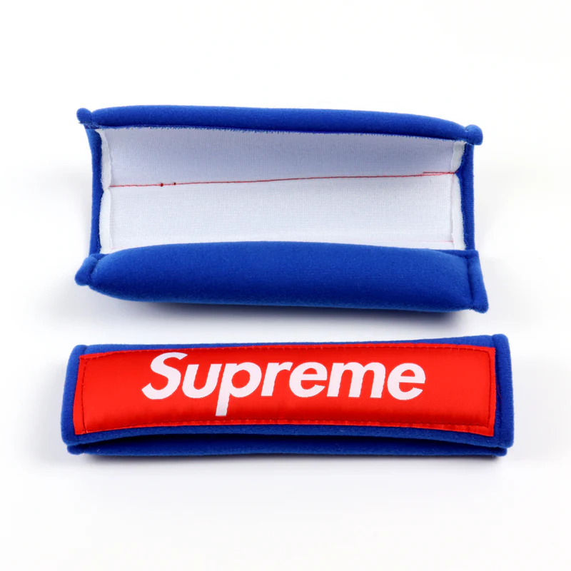 Supreme3M Set Blue Embroidered Logo Seat Belt Covers with Metal Pendant with Calf Leather Keychain For Honda Toyota - Image 6