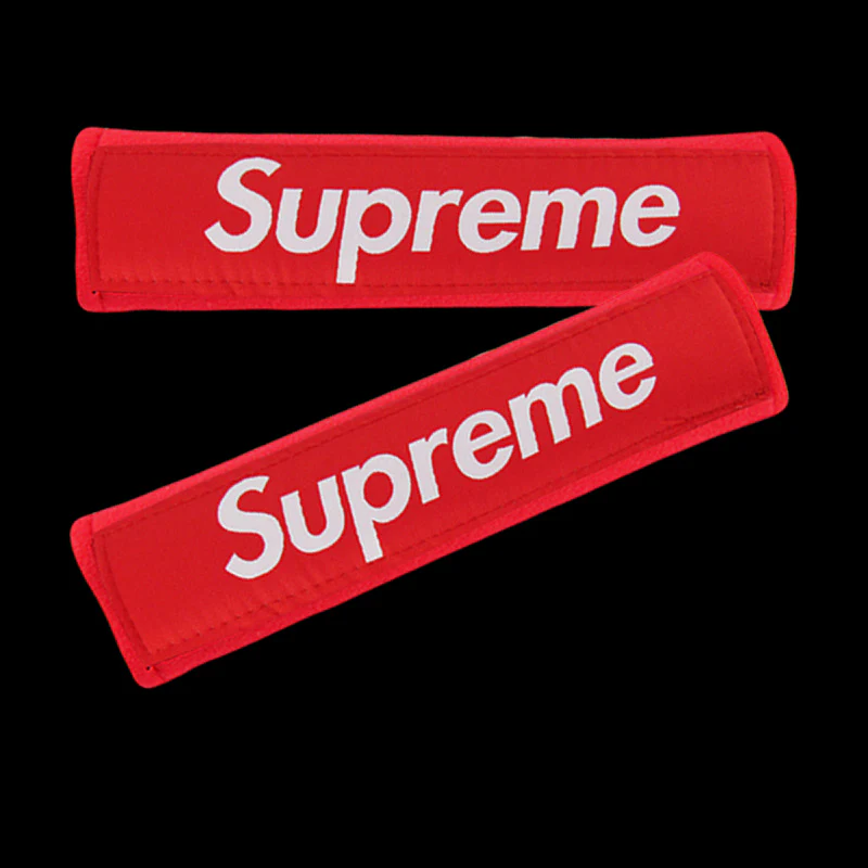 Supreme3M Set Red Embroidered Logo Seat Belt Covers with Metal Pendant with Calf Leather Keychain For Honda Toyota - Image 8