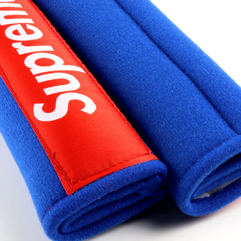 Supreme3M Set Embroidered Logo Blue Seat Belt Covers with Black Metal Pendant with Calf Leather Keychain For Honda Toyota - Image 5