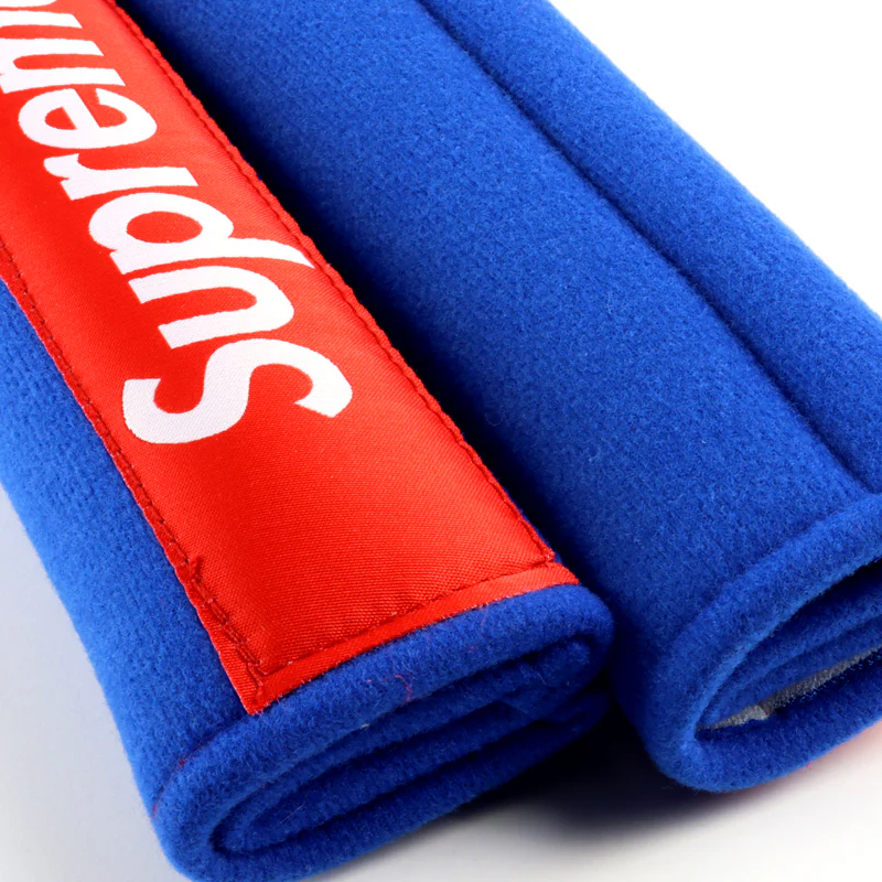 Supreme3M Set Embroidered Logo Blue Seat Belt Covers with Metal Pendant with Calf Leather Keychain For Honda Toyota - Image 5