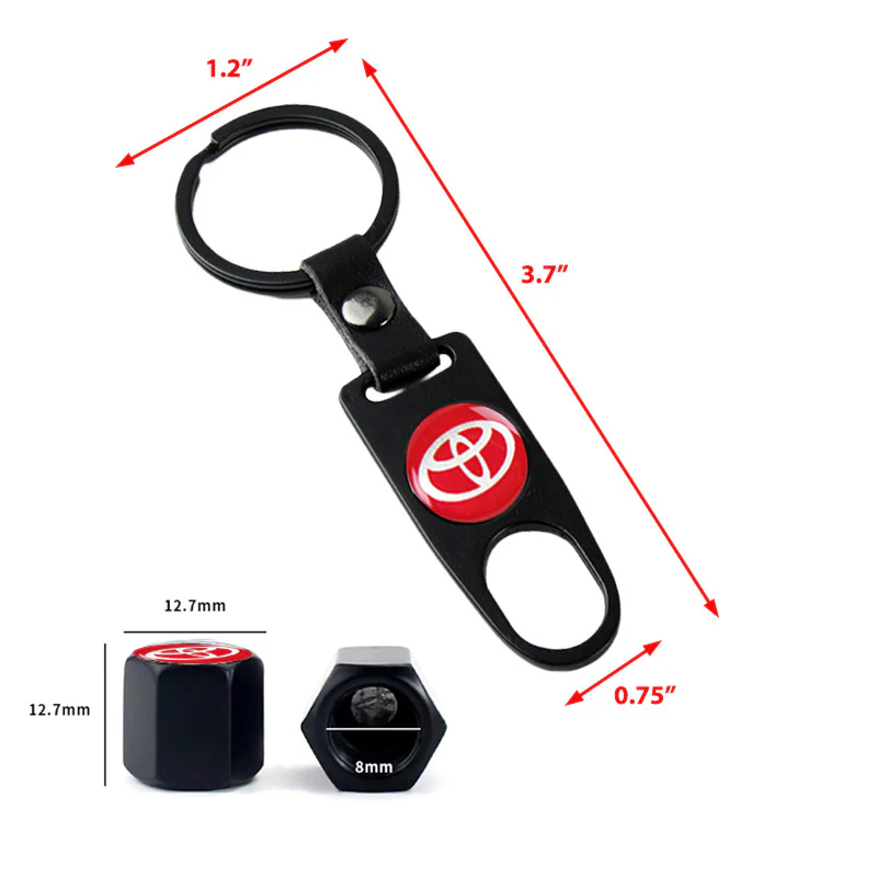 Toyota Set LOGO Emblems with Wheel Tire Valves Black Air Caps Keychain - US SELLER - Image 6