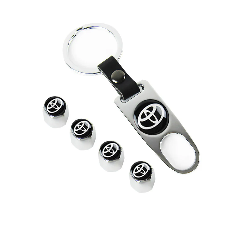 Toyota LOGO Set Emblems with Keychain Silver Tire Wheel Valves Air Caps - US SELLER - Image 3