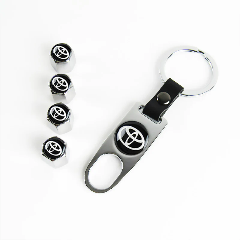 Toyota LOGO Set Emblems with Keychain Silver Tire Wheel Valves Air Caps - US SELLER - Image 6