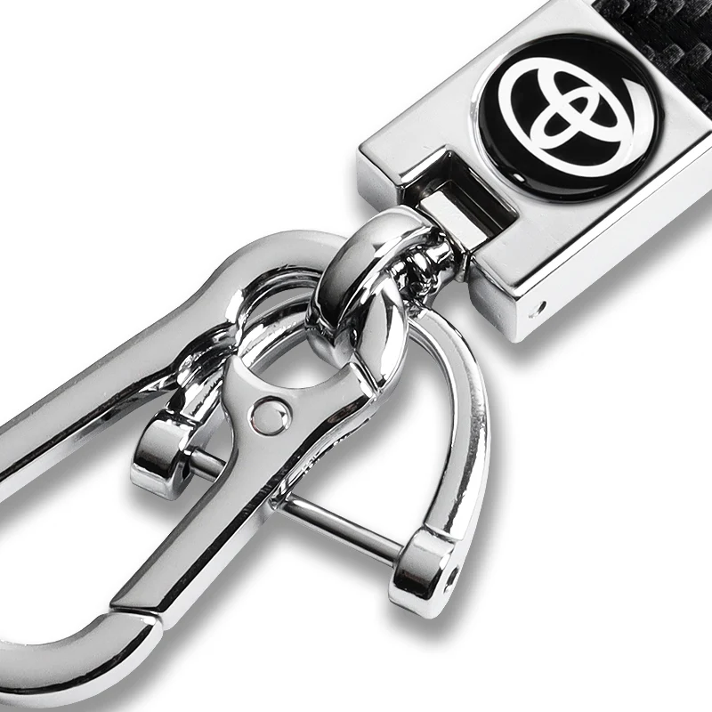 TOYOTA SUPRA COROLLA Camry Universal Chrome 3D Logo Carbon Fiber Look Black Leather Metal Gift Decor Quick Release Lanyard Keychain - Image 2