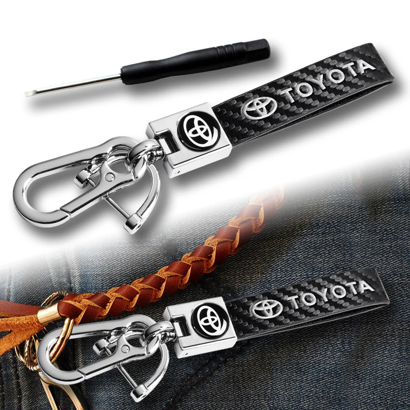TOYOTA SUPRA COROLLA Camry Universal Chrome 3D Logo Carbon Fiber Look Black Leather Metal Gift Decor Quick Release Lanyard Keychain - Image 3