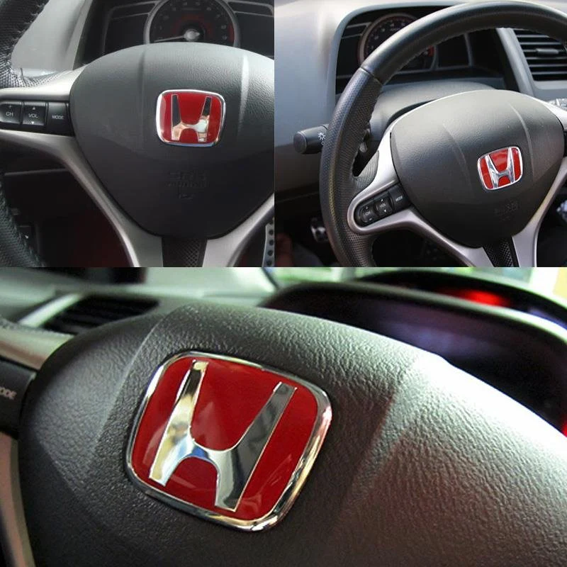 JDM Honda Set Red H Emblem For Steering Wheel 54mm x 43mm with Universal Aluminum Anti Skid Floor Mat Carpet Rest Pedal Pad Cover - Image 6