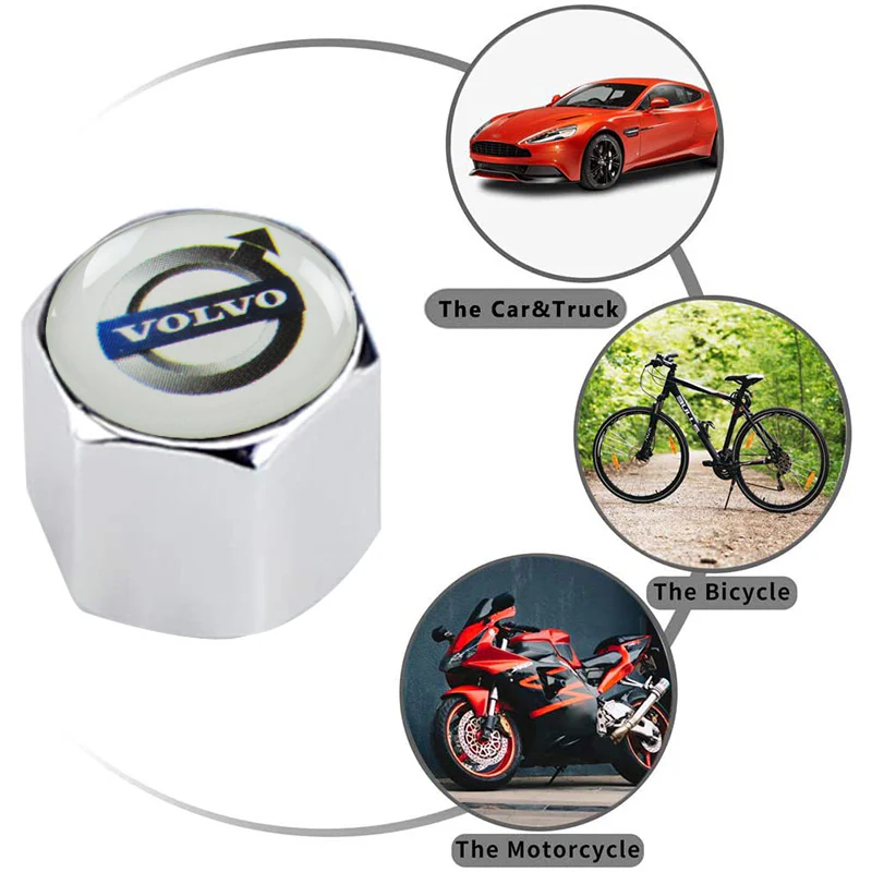 Silver Set VOLVO Car Wheel Tire Valves Dust Stem Air Caps Keychain Emblem KEY FOB - US SELLER - Image 4