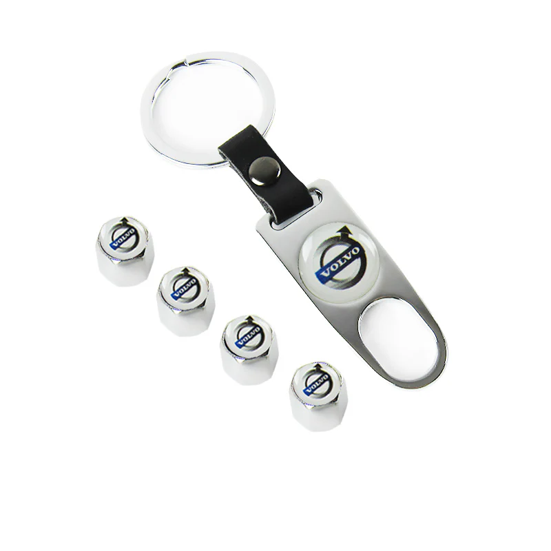 Silver Set VOLVO Car Wheel Tire Valves Dust Stem Air Caps Keychain Emblem KEY FOB - US SELLER - Image 5