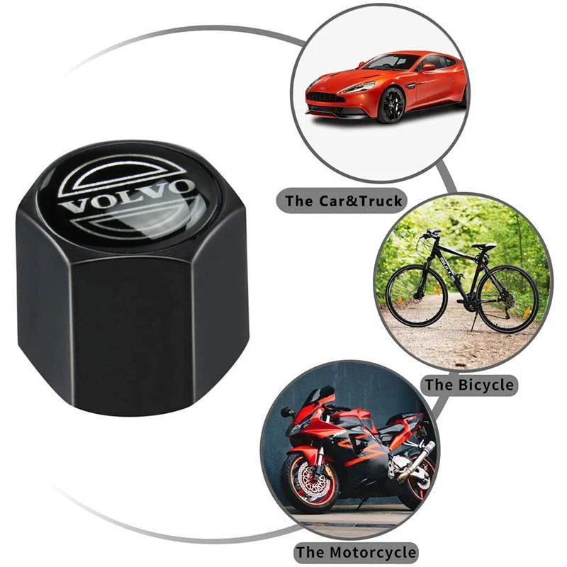 VOLVO LOGO Set Emblems with Black Tire Valves Wheel Air Caps Keychain - US SELLER - Image 2