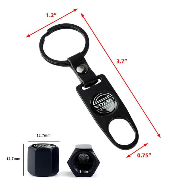 VOLVO LOGO Set Emblems with Black Tire Valves Wheel Air Caps Keychain - US SELLER - Image 3