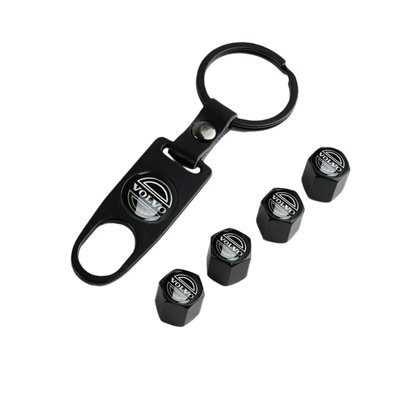 VOLVO LOGO Set Emblems with Black Wheel Tire Valves Air Caps Keychain - US SELLER - Image 6