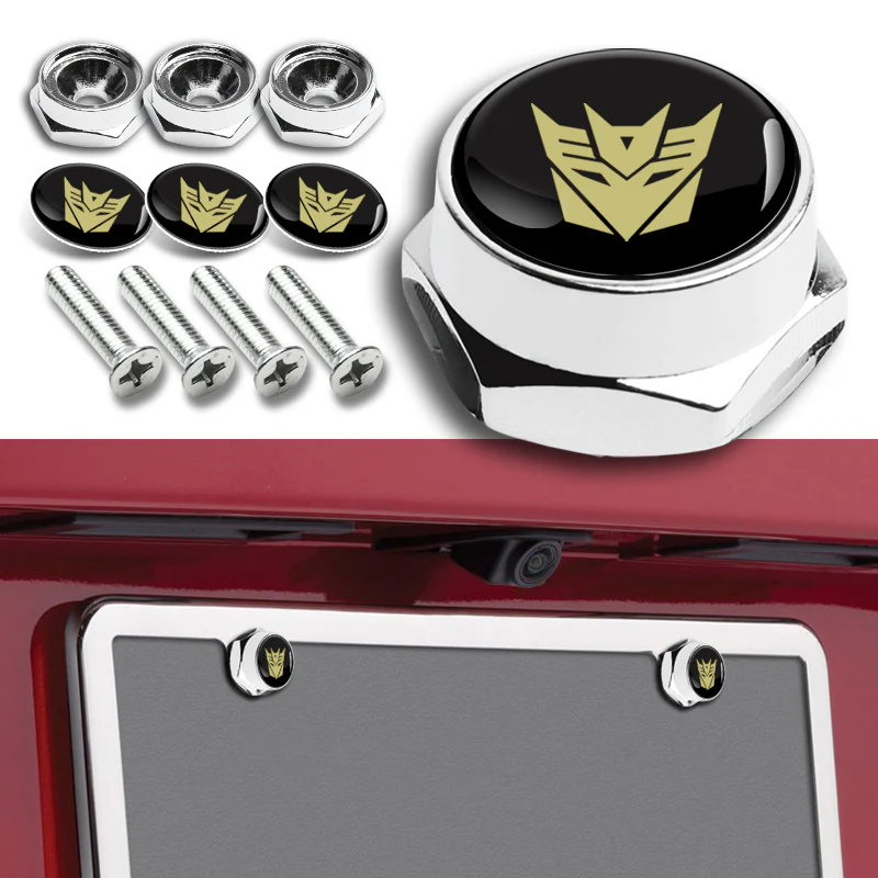 Decepticon Transformers metal car license plate frame screw bolt cap cover X4 - Image 2
