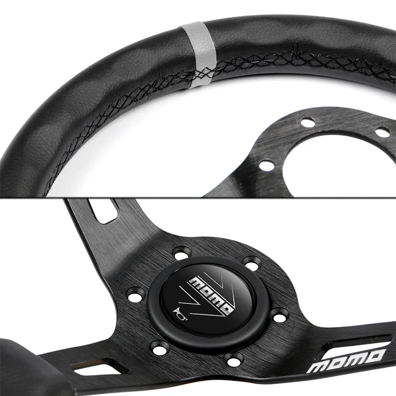 Deep Dished 350mm Racing Steering Wheel Microfiber Leather For momo hub X1 (BKSL - Image 2