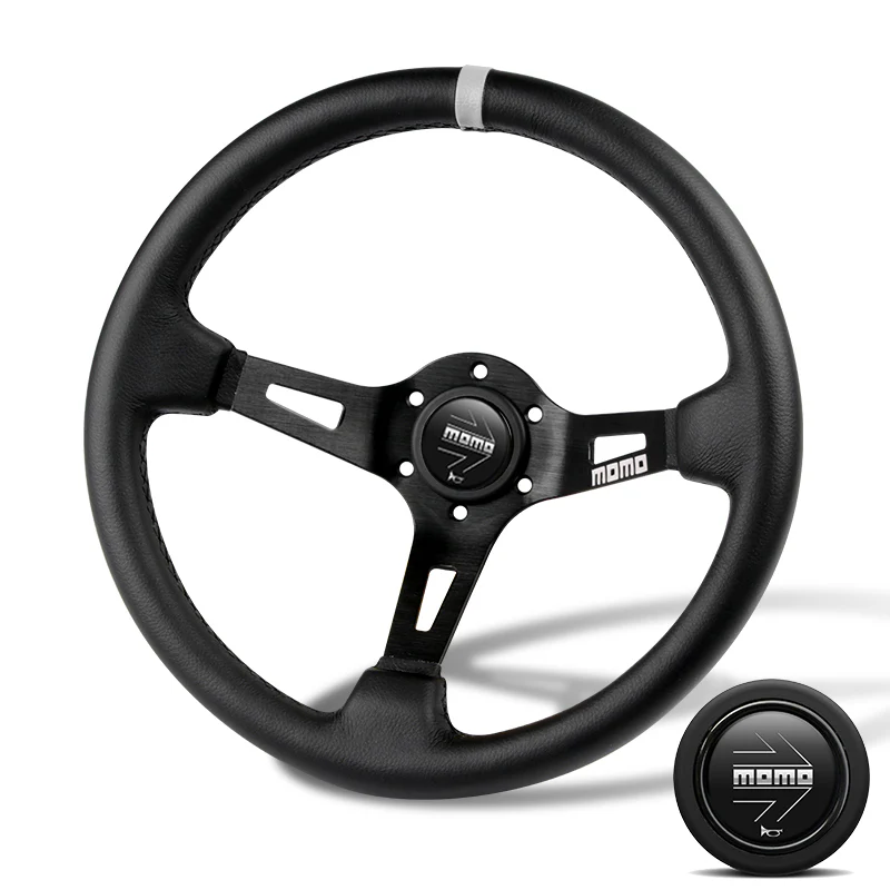 Deep Dished 350mm Racing Steering Wheel Microfiber Leather For momo hub X1 (BKSL - Image 4
