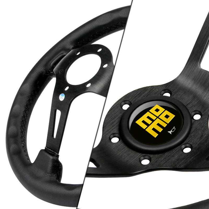 Deep Dished 350mm Racing Steering Wheel Microfiber Leather For momo hub X1 (BKYL - Image 2