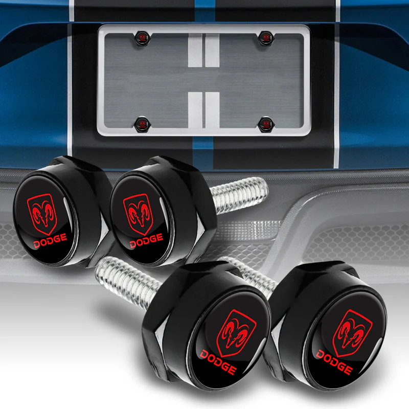 DODGE Black Stainless Steel License Plate Frame 2pcs with Caps Bolt SET Brand New - Image 2