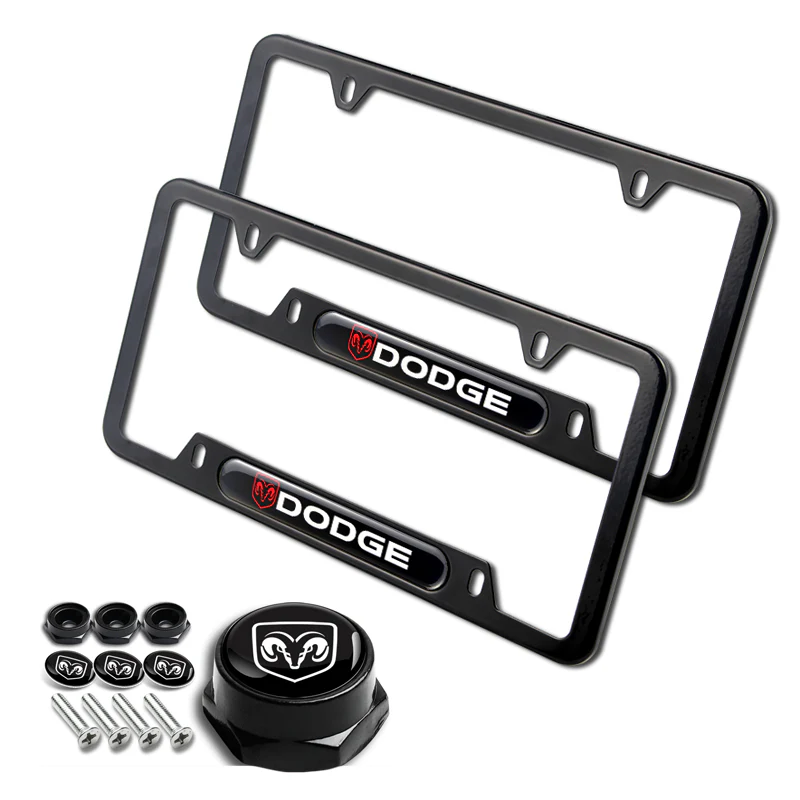 DODGE Black Stainless Steel License Plate Frame 2pcs Brand New with Caps Bolt SET - Image 6