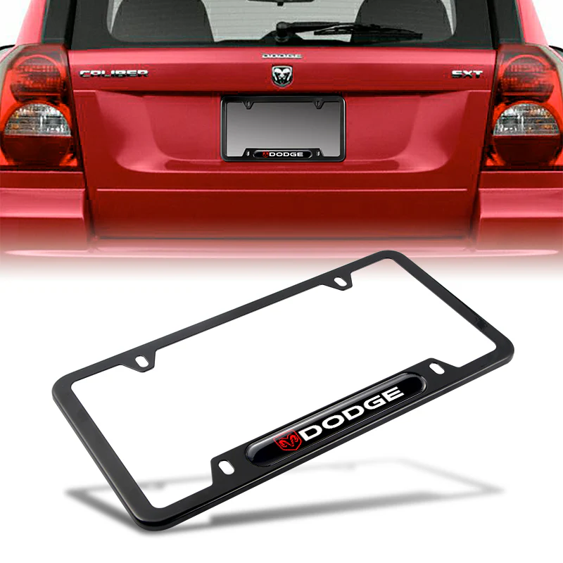 DODGE Black Stainless Steel License Plate Frame 2pcs Brand New with Caps Bolt SET - Image 7