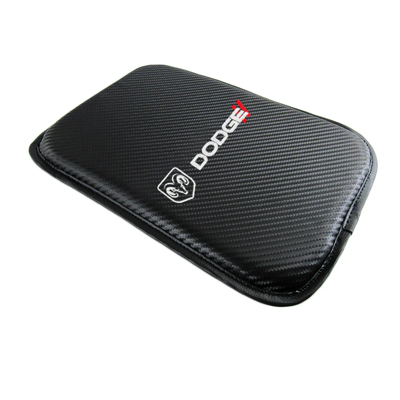 DODGE Embroidered Armrest Cushion Center Console Cover Carbon Fiber Look Pad Mat - Image 3
