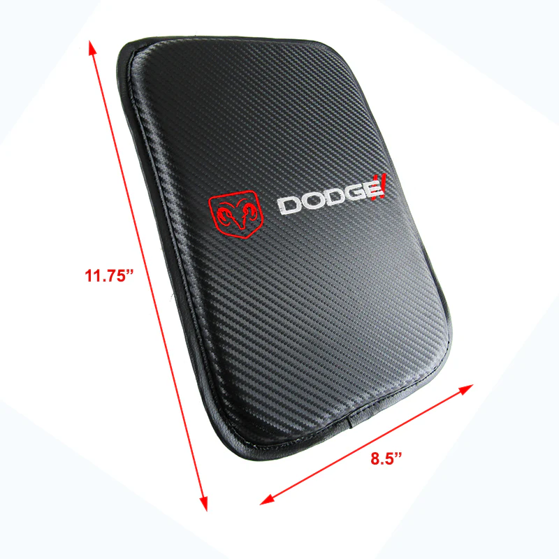 DODGE Carbon Fiber Look Embroidered Armrest Cushion Center Console Cover Pad Mat - Image 4