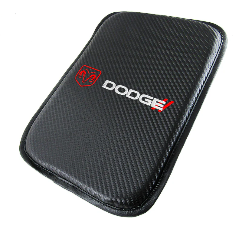 DODGE Carbon Fiber Look Embroidered Armrest Cushion Center Console Cover Pad Mat - Image 5