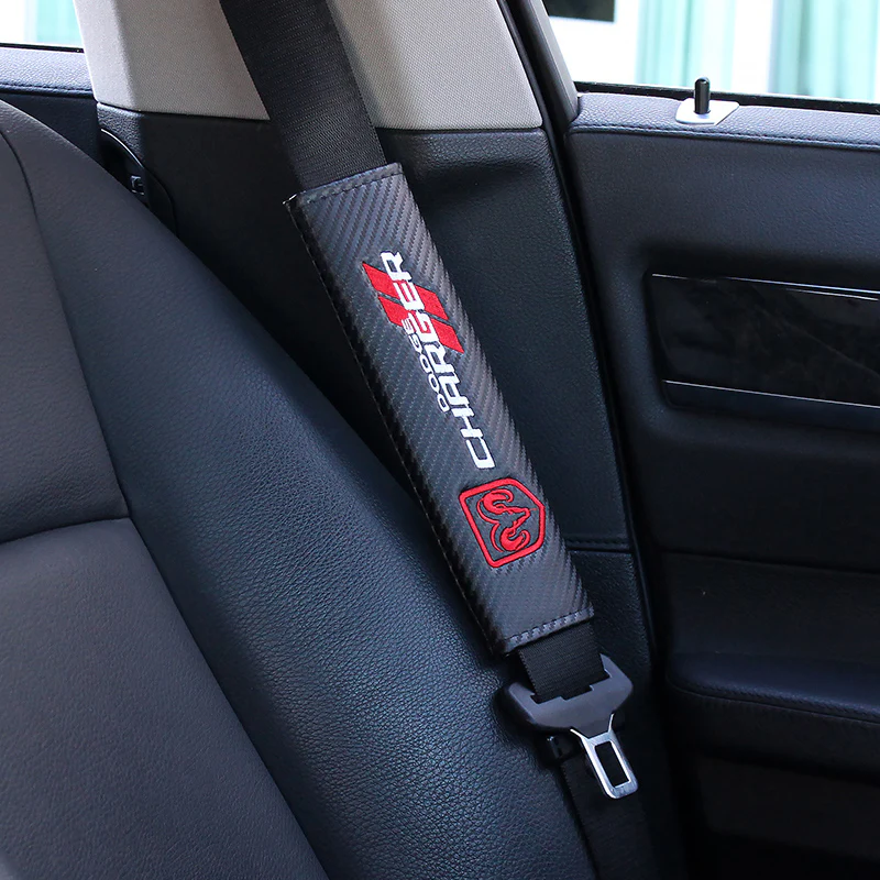 DODGE Charger// Set Armrest Cushion Center Console Cover Pad Mat with Seat Belt Cover Carbon Fiber Look - Image 4