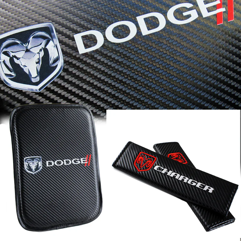 DODGE Charger Set Armrest Cushion Center Console Cover Pad Mat with Seat Belt Cover Carbon Fiber Look - Image 6