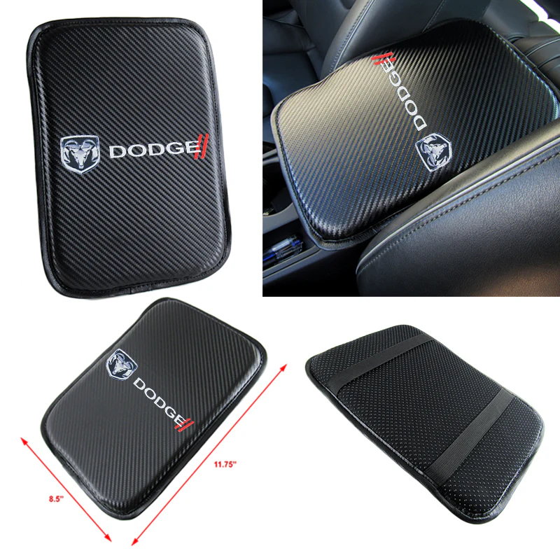 DODGE Charger Set Armrest Cushion Center Console Cover Pad Mat with Seat Belt Cover Carbon Fiber Look - Image 7