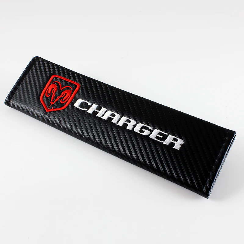 Dodge Charger Set of Black Car Wheel Tire Valves Dust Stem Air Caps Keychain with Black Carbon Fiber Look Seat Belt Covers - Image 2