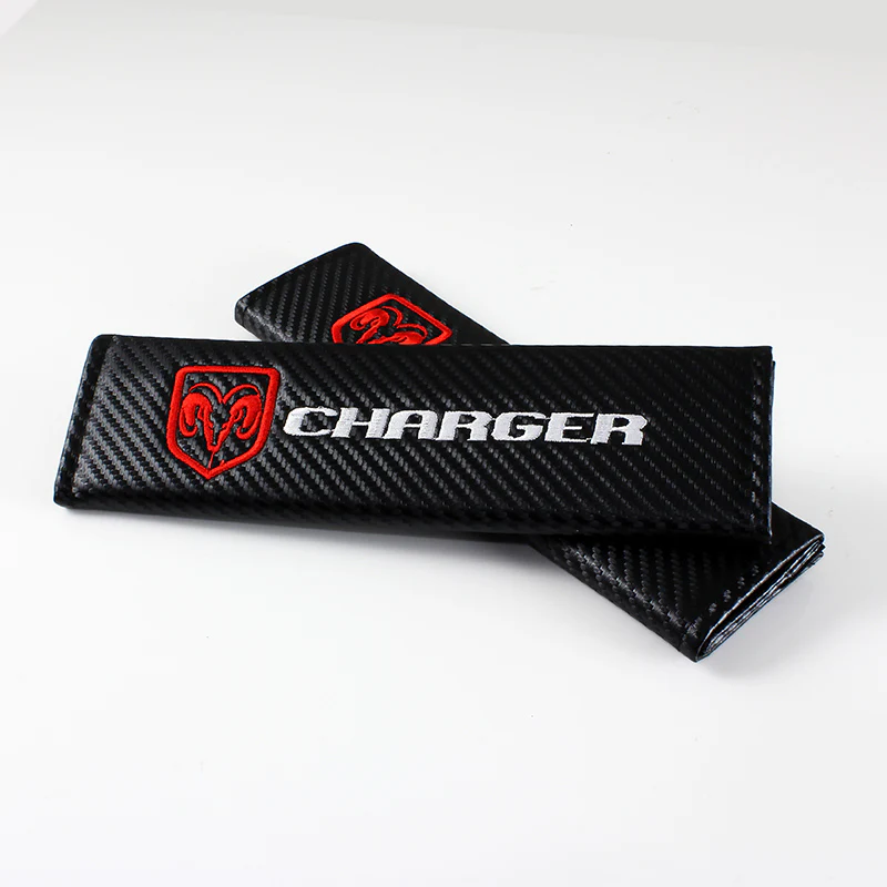 Dodge Charger Set of Black Car Wheel Tire Valves Dust Stem Air Caps Keychain with Black Carbon Fiber Look Seat Belt Covers - Image 8