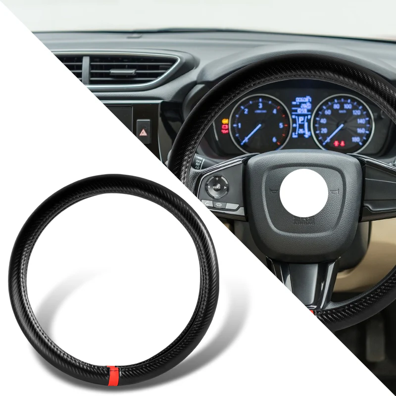 DODGE Charger Set of Car 15" Steering Wheel Cover Carbon Fiber Style Leather with Seat Belt Covers - Image 10