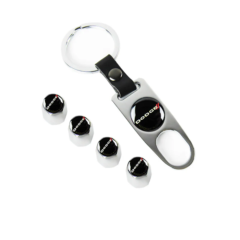 Dodge Charger Set of Silver Car Wheel Tire Valves Dust Stem Air Caps Keychain with Black Carbon Fiber Look Seat Belt Covers - Image 4