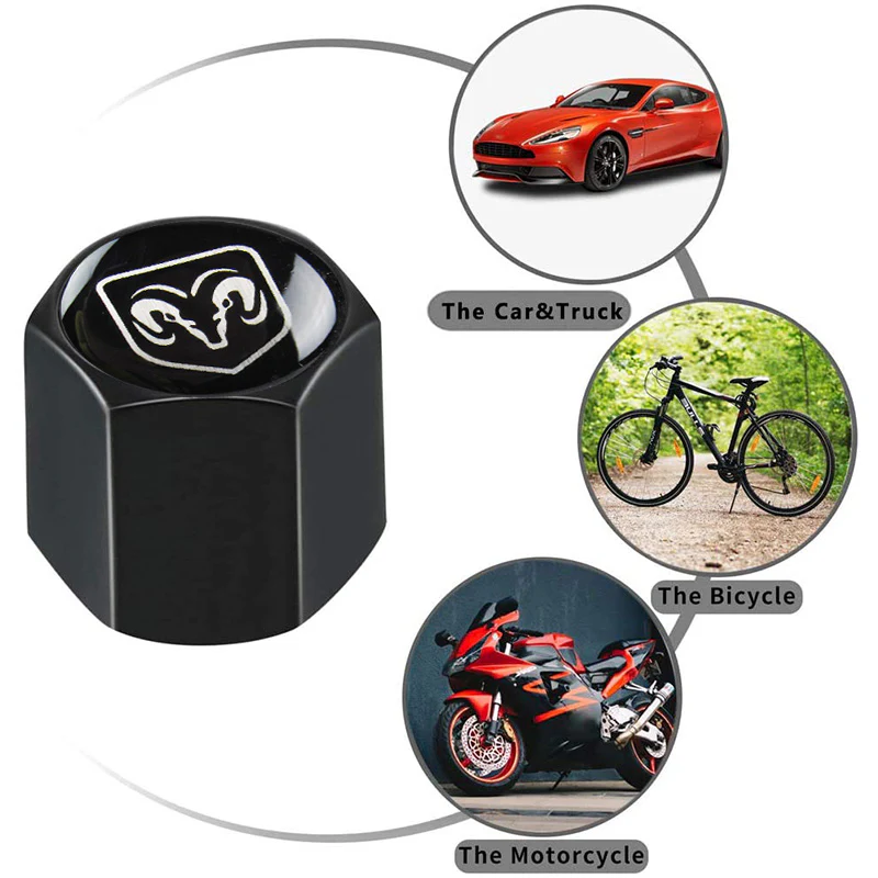 DODGE RAM Car Wheel Tire Valves Dust Stem Air Caps Keychain Emblem KEY FOB Black Set - US SELLER - Image 4