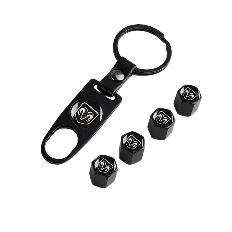 DODGE RAM Car Wheel Tire Valves Dust Stem Air Caps Keychain Emblem KEY FOB Black Set - US SELLER - Image 5
