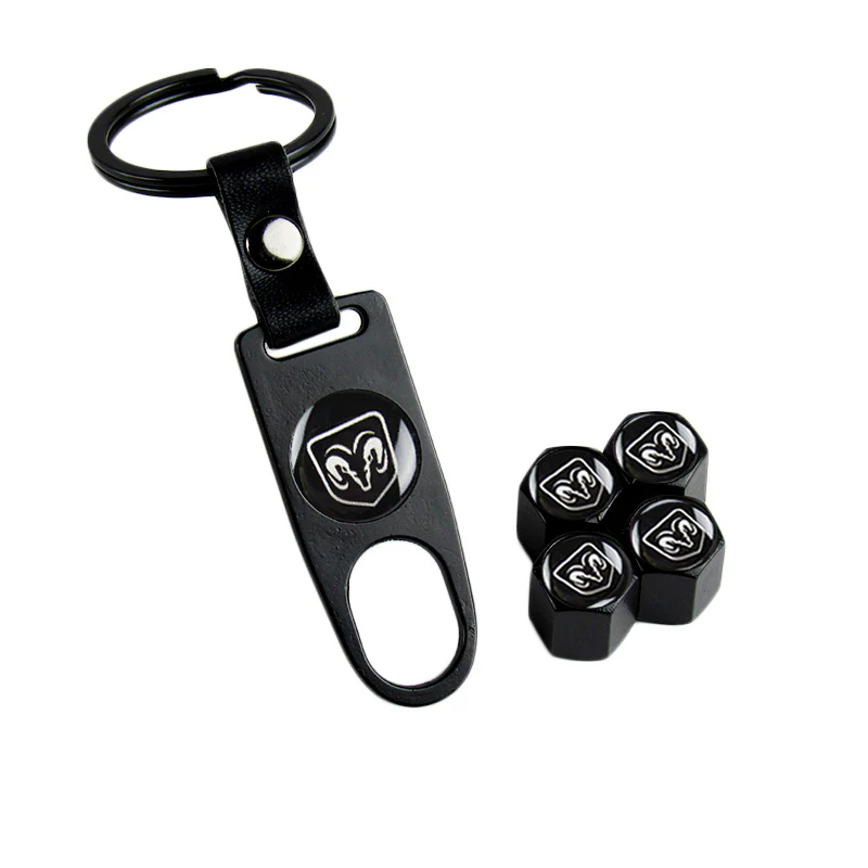 DODGE RAM Car Wheel Tire Valves Dust Stem Air Caps Keychain Emblem KEY FOB Black Set - US SELLER - Image 6