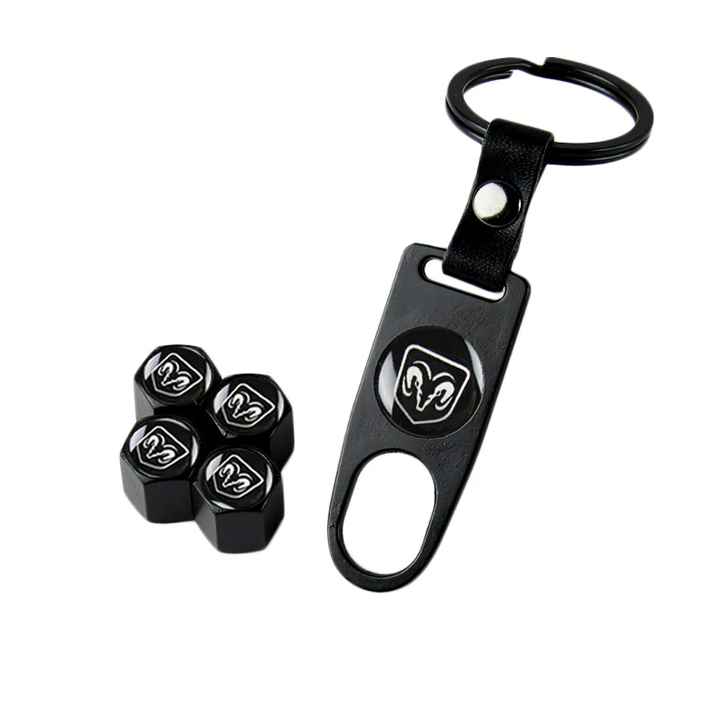 DODGE RAM Car Wheel Tire Valves Dust Stem Air Caps Keychain Emblem KEY FOB Black Set - US SELLER - Image 7