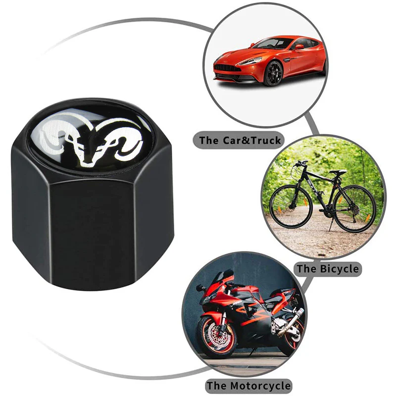DODGE RAM Black Car Wheel Tire Valves Dust Stem Air Caps Keychain Emblem KEY FOB Set - US SELLER - Image 4