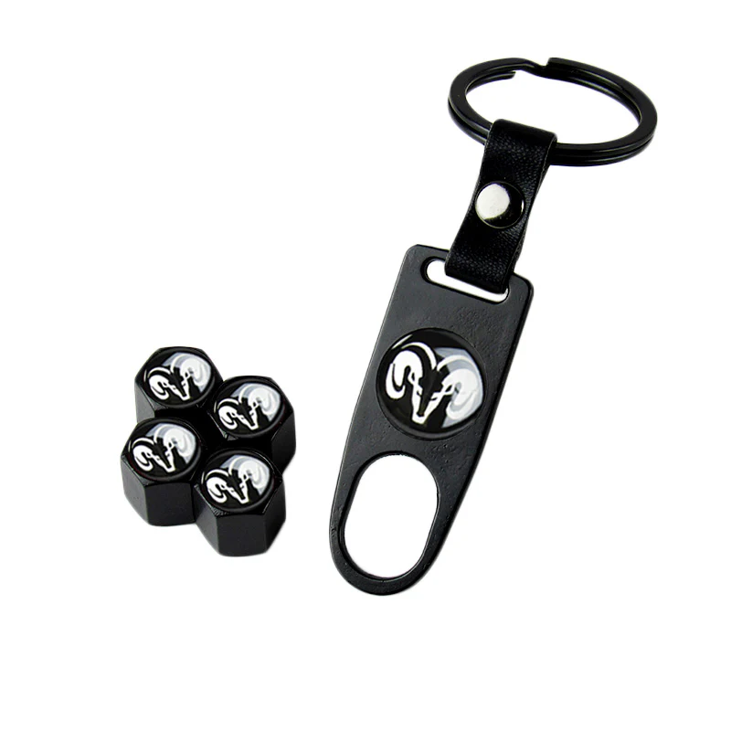 DODGE RAM Black Car Wheel Tire Valves Dust Stem Air Caps Keychain Emblem KEY FOB Set - US SELLER - Image 5