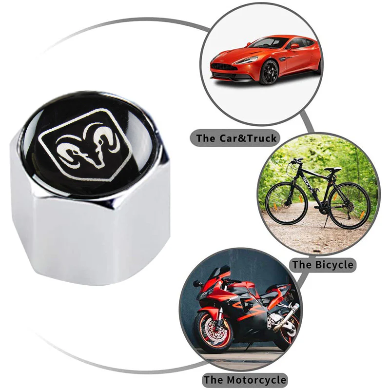 DODGE RAM Car Wheel Tire Valves Dust Stem Air Caps Keychain Emblem KEY FOB Silver Set - US SELLER - Image 4