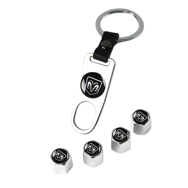 DODGE RAM Car Wheel Tire Valves Dust Stem Air Caps Keychain Emblem KEY FOB Silver Set - US SELLER - Image 6