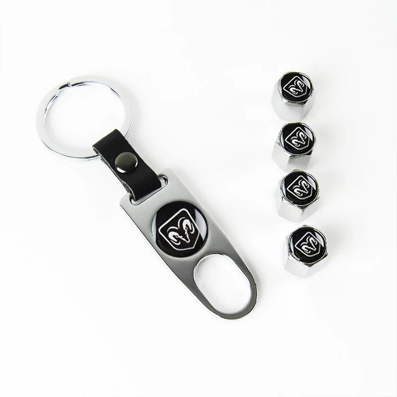 DODGE RAM Car Wheel Tire Valves Dust Stem Air Caps Keychain Emblem KEY FOB Silver Set - US SELLER - Image 7