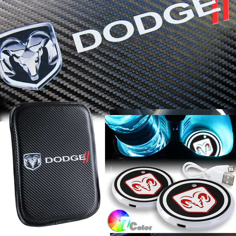 DODGE RAM Set Car Center Console Armrest Cushion Mat Pad with LED Coasters Combo Set - Image 5