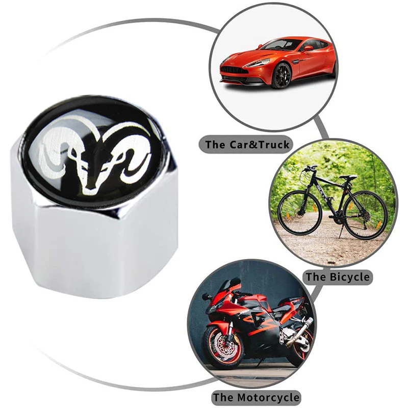 DODGE RAM Silver Car Wheel Tire Valves Dust Stem Air Caps Keychain Emblem KEY FOB Set - US SELLER - Image 4