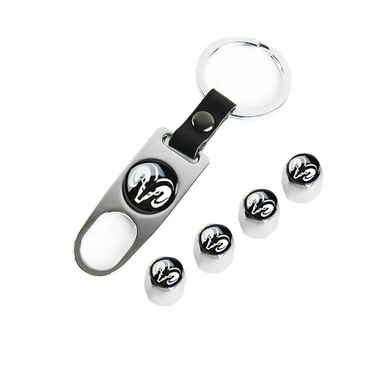 DODGE RAM Silver Car Wheel Tire Valves Dust Stem Air Caps Keychain Emblem KEY FOB Set - US SELLER - Image 5