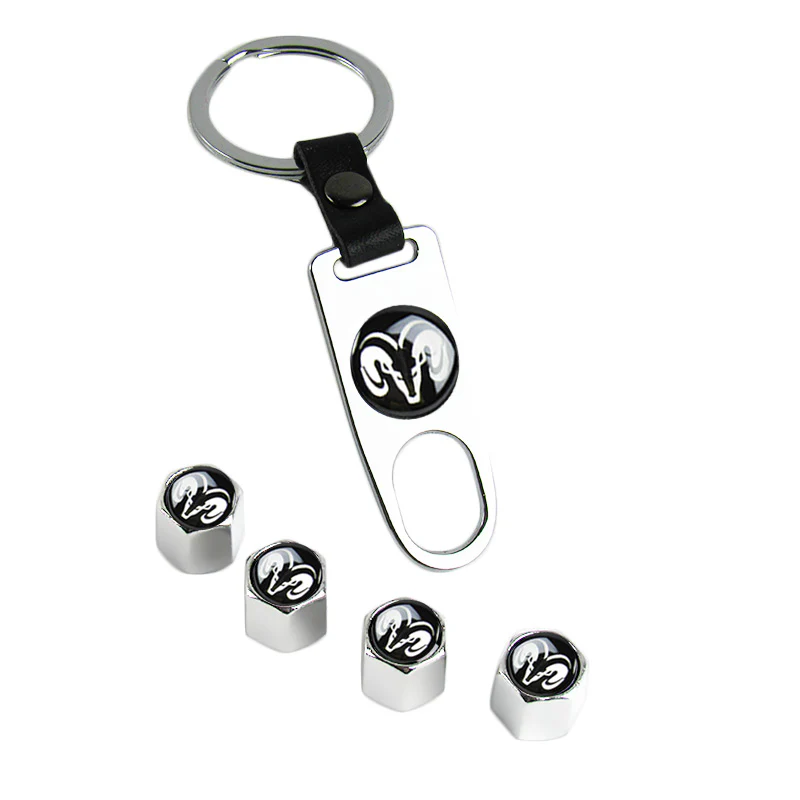 DODGE RAM Silver Car Wheel Tire Valves Dust Stem Air Caps Keychain Emblem KEY FOB Set - US SELLER - Image 6
