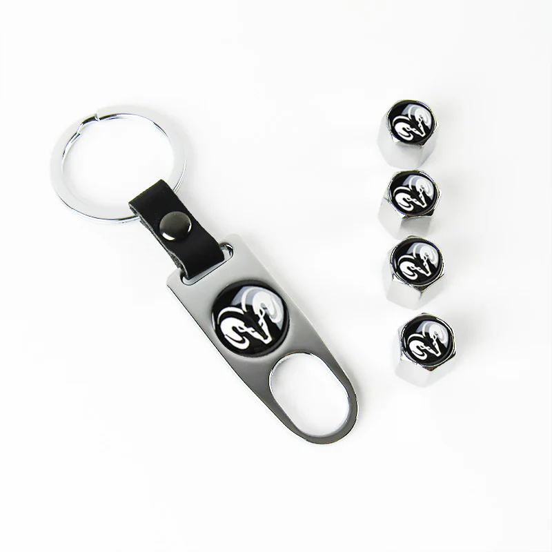 DODGE RAM Silver Car Wheel Tire Valves Dust Stem Air Caps Keychain Emblem KEY FOB Set - US SELLER - Image 7