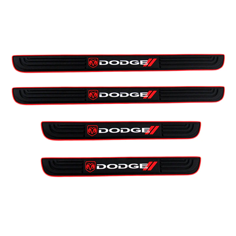 DODGE Set 4PCS Car Door Rubber Scuff Sill Panel Step Protector with Keychain Wheel Tire Valves Dust Stem Air Caps - Image 7