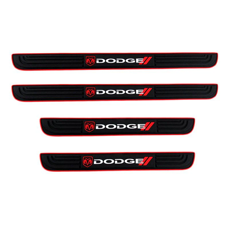 DODGE Set 4PCS Car Door Rubber Scuff Sill Panel Step Protector with Wheel Tire Valves Dust Stem Air Caps Keychain - Image 3